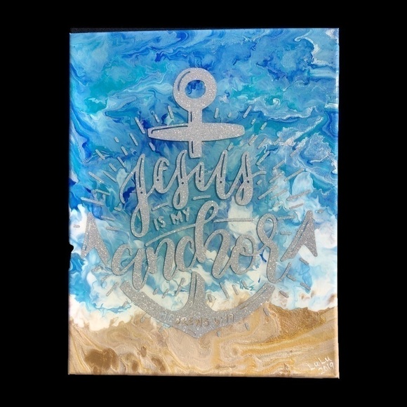 Handmade Custom “Jesus is My Anchor” 11”x14” beach acrylic/resin canvas wall art - Picture 1 of 1